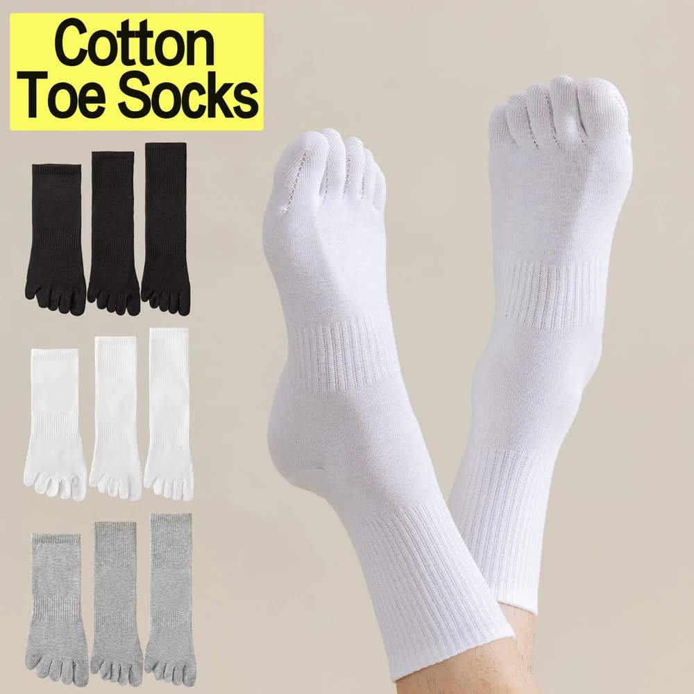 3 paia di calzini con punta in cotone per uomo, design traspirante con punta separata, calzini bianchi neri, comodi calzini antiodore per tutti i giorni