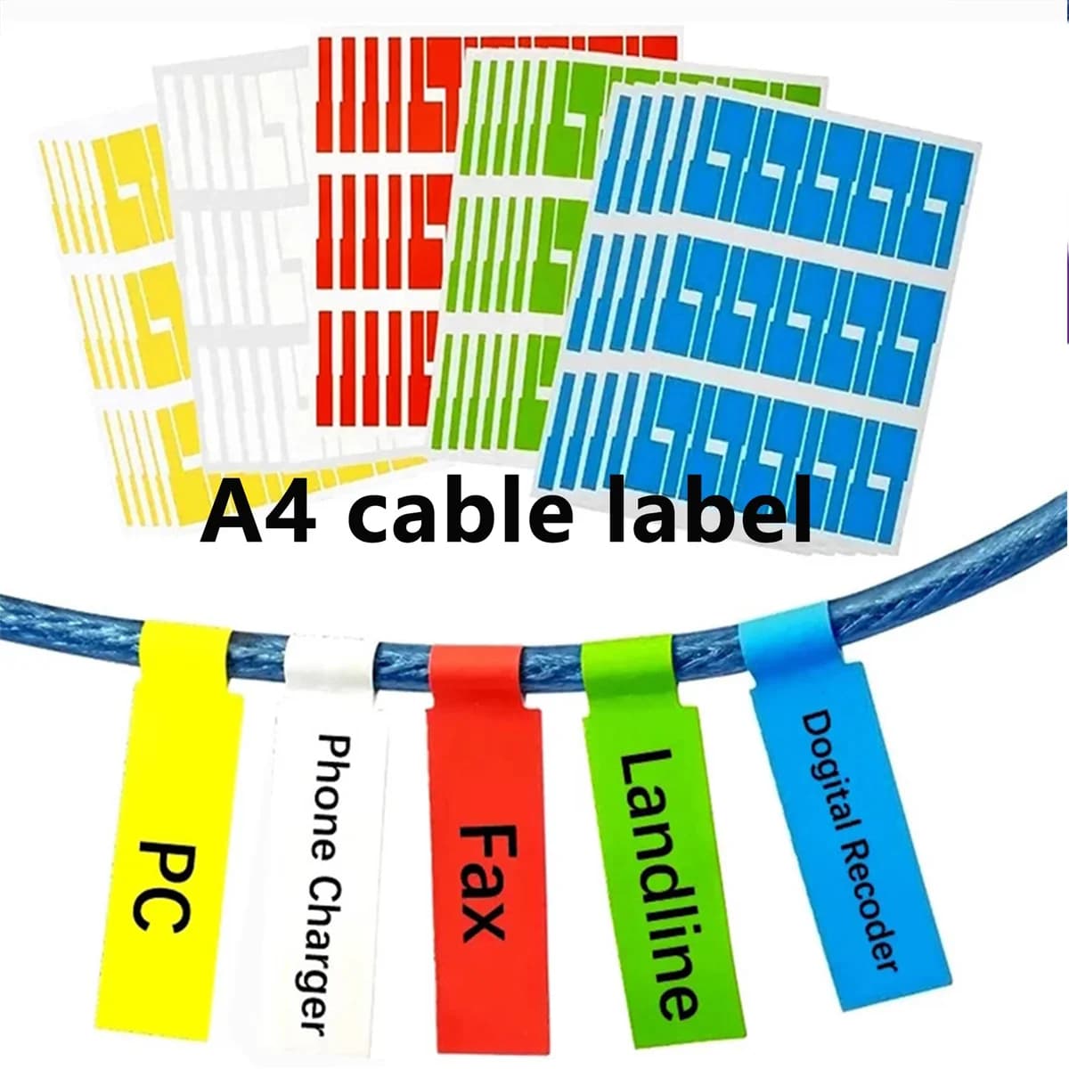 10 fogli adesivo per etichette per cavi A4 impermeabile rete PC fascette per cavi pennarello per marcatura organizzatore etichetta per strumento di gestione etichetta adesiva