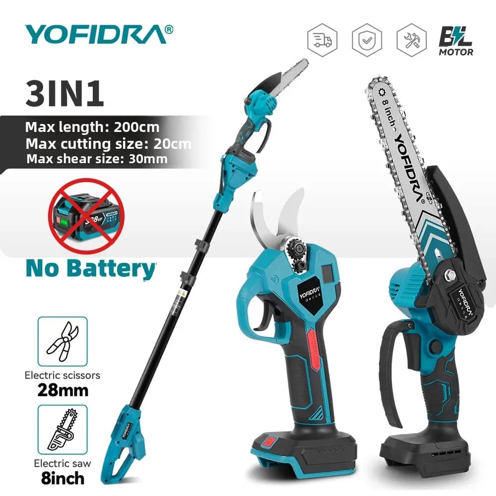 YOFIDRA Brushless 2in1 Brushless High Branch Saw Motosega e cesoie da potatura Utensile elettrico da taglio da giardinoPer Makita Batteria Pin