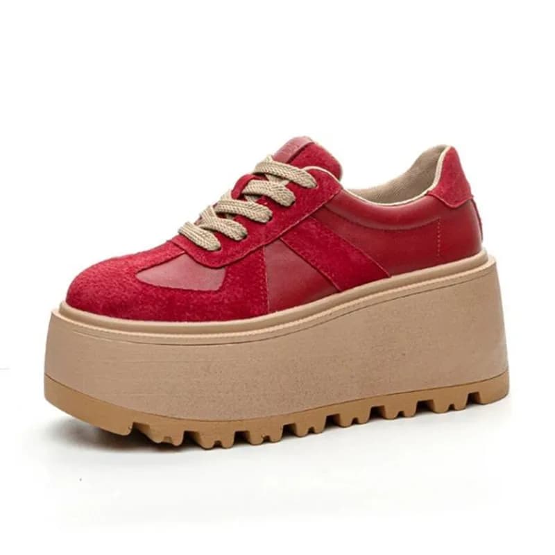 High Quality 8CM Genuine Leather Breathable Fashion Chunky Sneaker Flats Booties Boots 2026 Spring Autumn Women Vulcanize Shoes