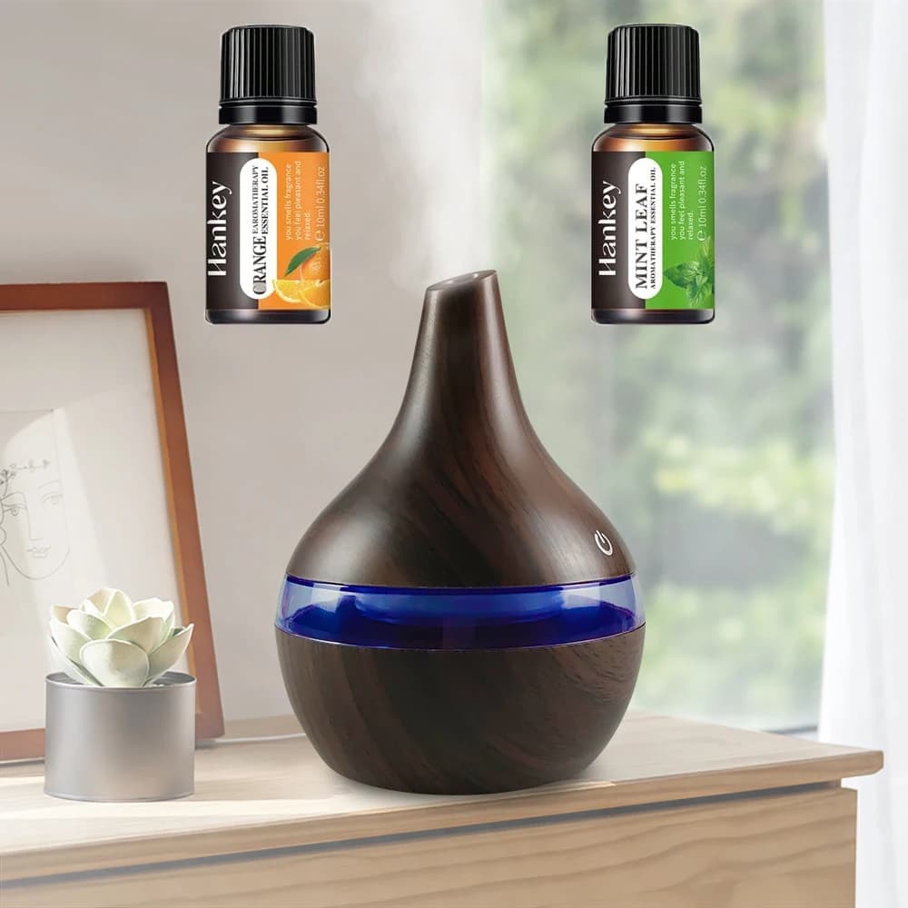 Diffusore per la casa Umidificatore per venature del legno da 300 ml Diffusore di oli essenziali 2 in 1 USB Funzionamento silenzioso Perfetto per l'ufficio della camera da letto (2
