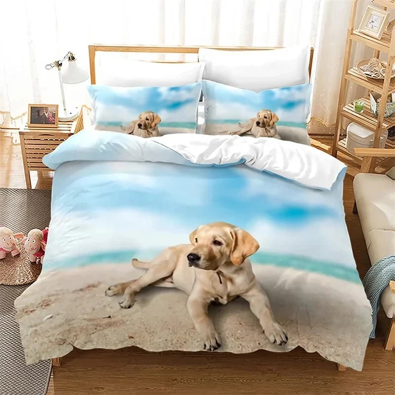 3D Twin Dog Cover for Kids Girls Room Microfiber Fun Pet Theme Set of Bedlinen for Animals Hawaiian Beach Dog Cover