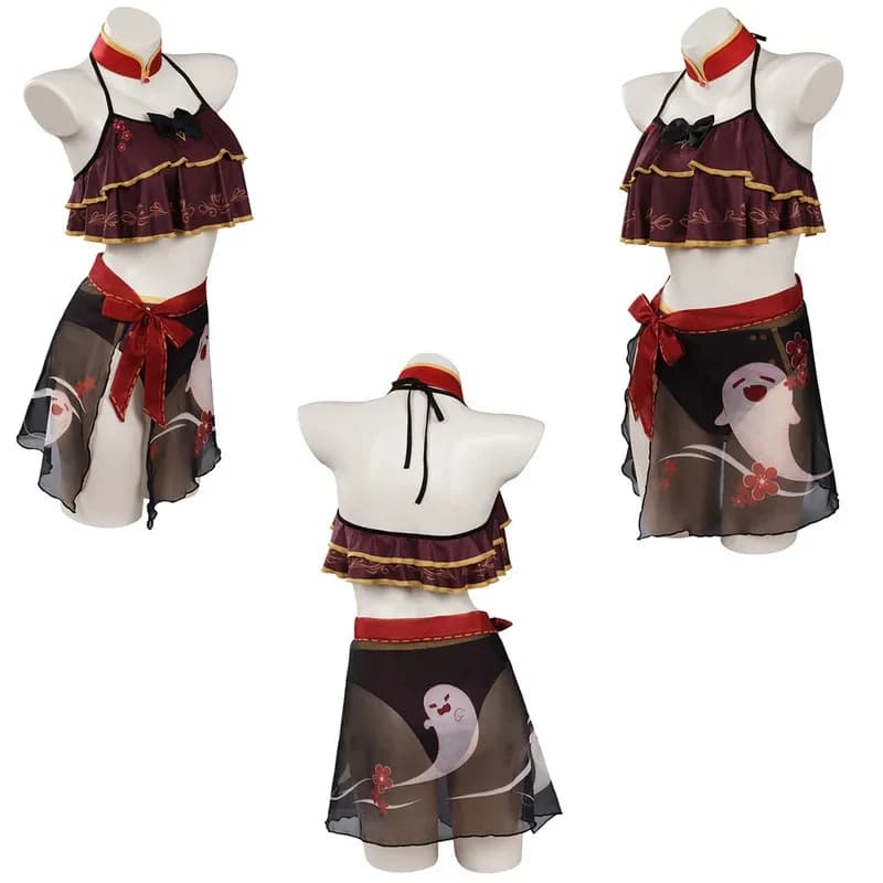 CyCosplay Hutao Cos Costumi da bagno donna Gioco Genshi Impacts Travestimento Costumi da bagno Tubo Top Pantaloncini Tuta Set Halloween Party Suit Gift