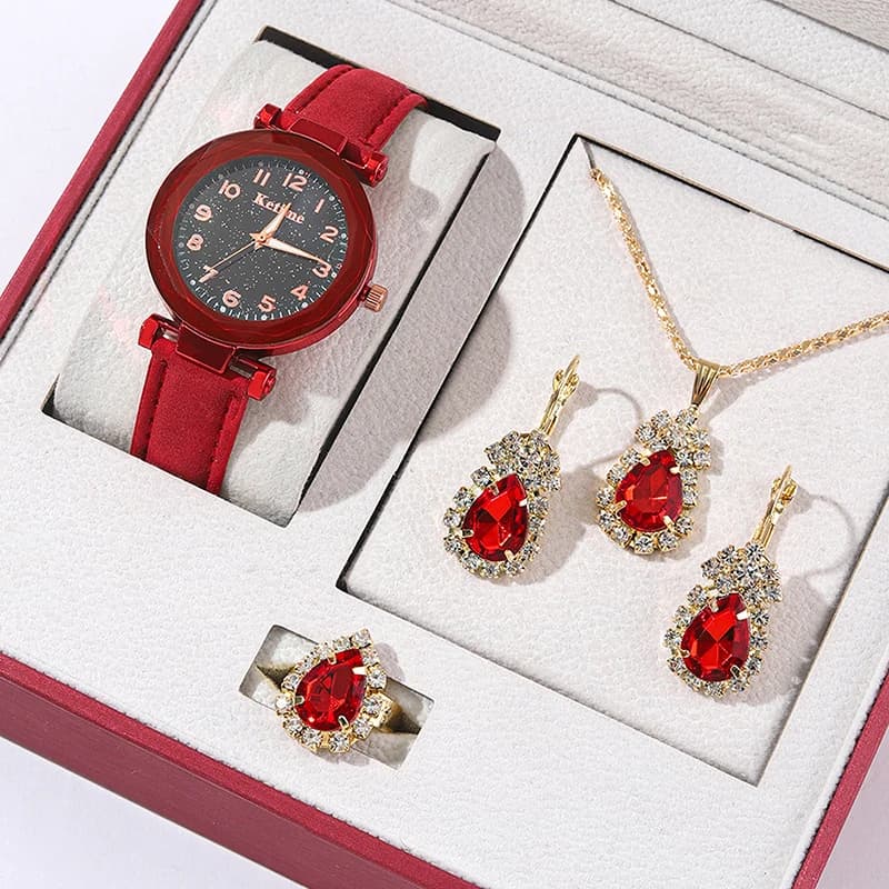 5 pcs Set Women's Watch Strap Leather Simple Women's Watch Casual Analog Wrist Watch Women's Gift Bracelet Montre Femme