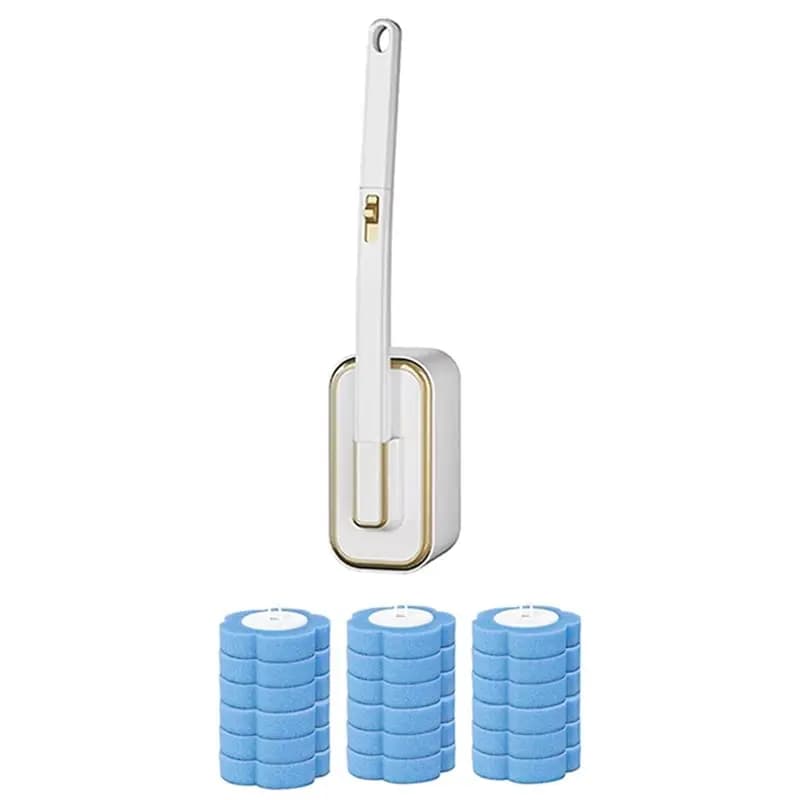 ABAE-Wall-Mounted Long-Handle Disposable Toilet Brush Set, With Built-In Cleaning Liquid And Replacement Heads