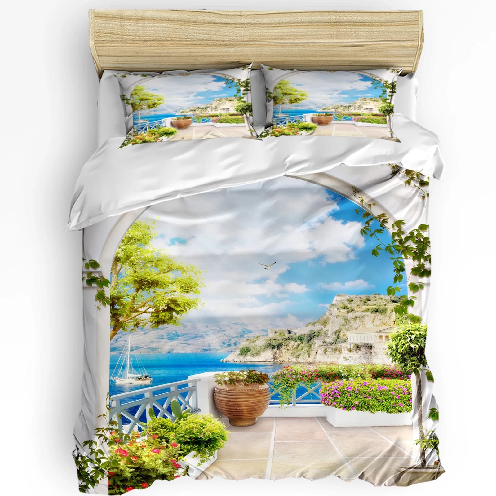 Venezia Edificio Barca d'Acqua Tramonto Copripiumino 3 pezzi Set biancheria da letto Tessili per la casa Copripiumino Federe Set biancheria da letto per camera da letto Senza lenzuolo