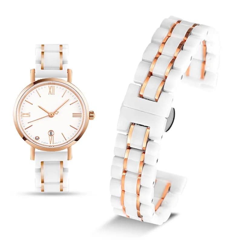 For any brand ceramic strap man woman white gold chain for stainless steel quick watch 14mm 15mm 16mm 18mm 20mm 22mm strap