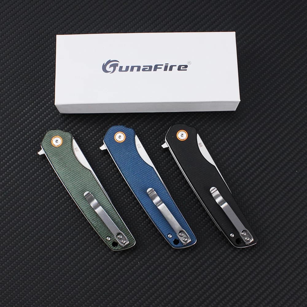 Tunafire GT961 Coltello tascabile pieghevole D2 Manico in acciaio Micarta Cuscinetto a sfere Coltelli da caccia per sopravvivenza all'aperto Coltello da frutta da cucina EDC