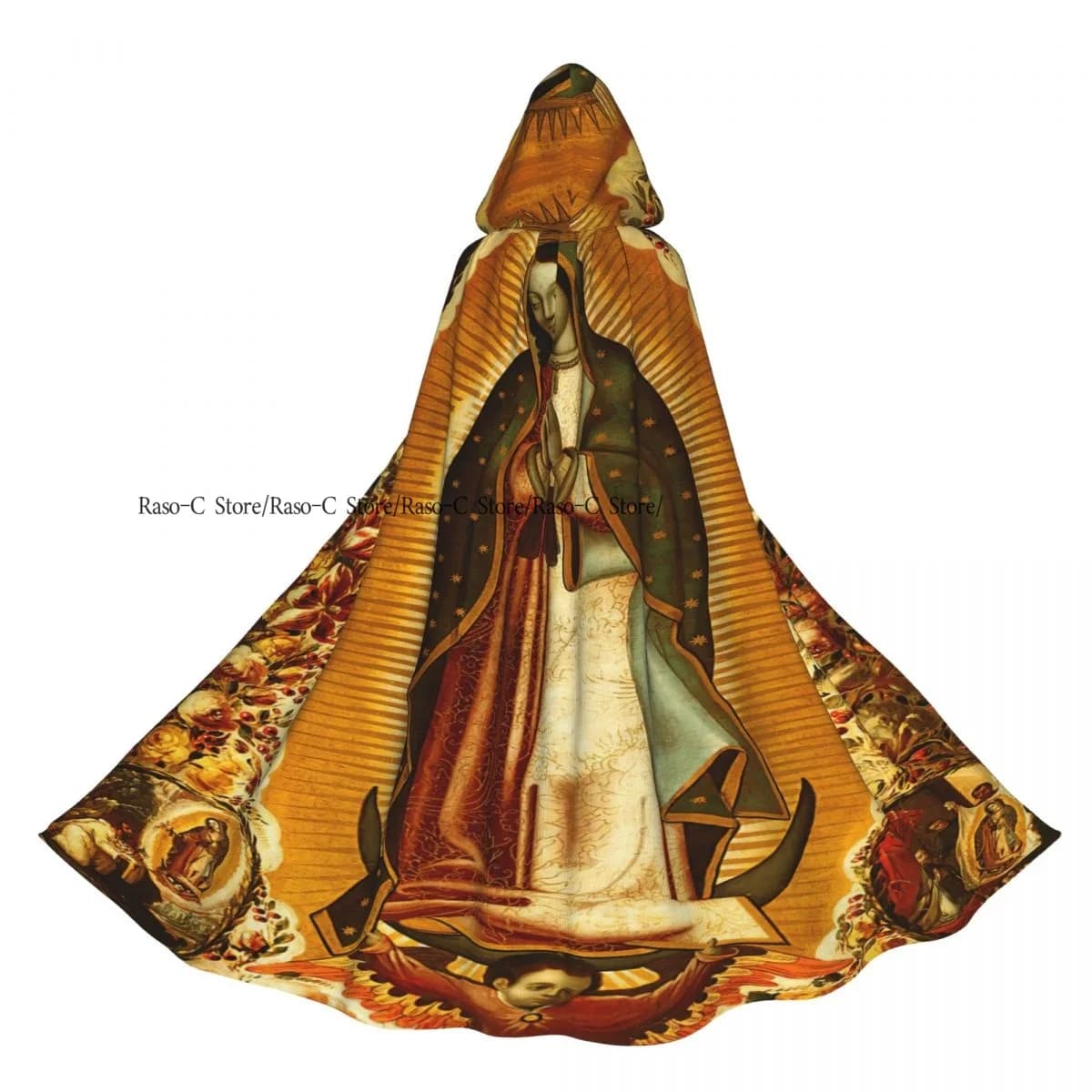 Mantello da vampiro adulto con cappuccio reversibile unisex per feste di streghe Vergine di Guadalupe
