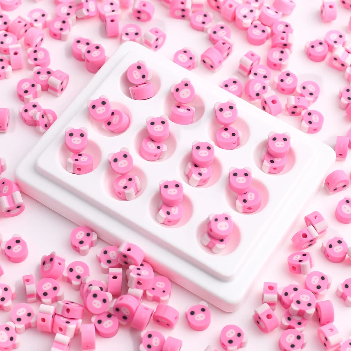 50 pezzi di perline in argilla morbida rosa e assortimenti di perline, perline a forma di testa di maiale da 10 mm, progetto artigianale fai da te per polimeri