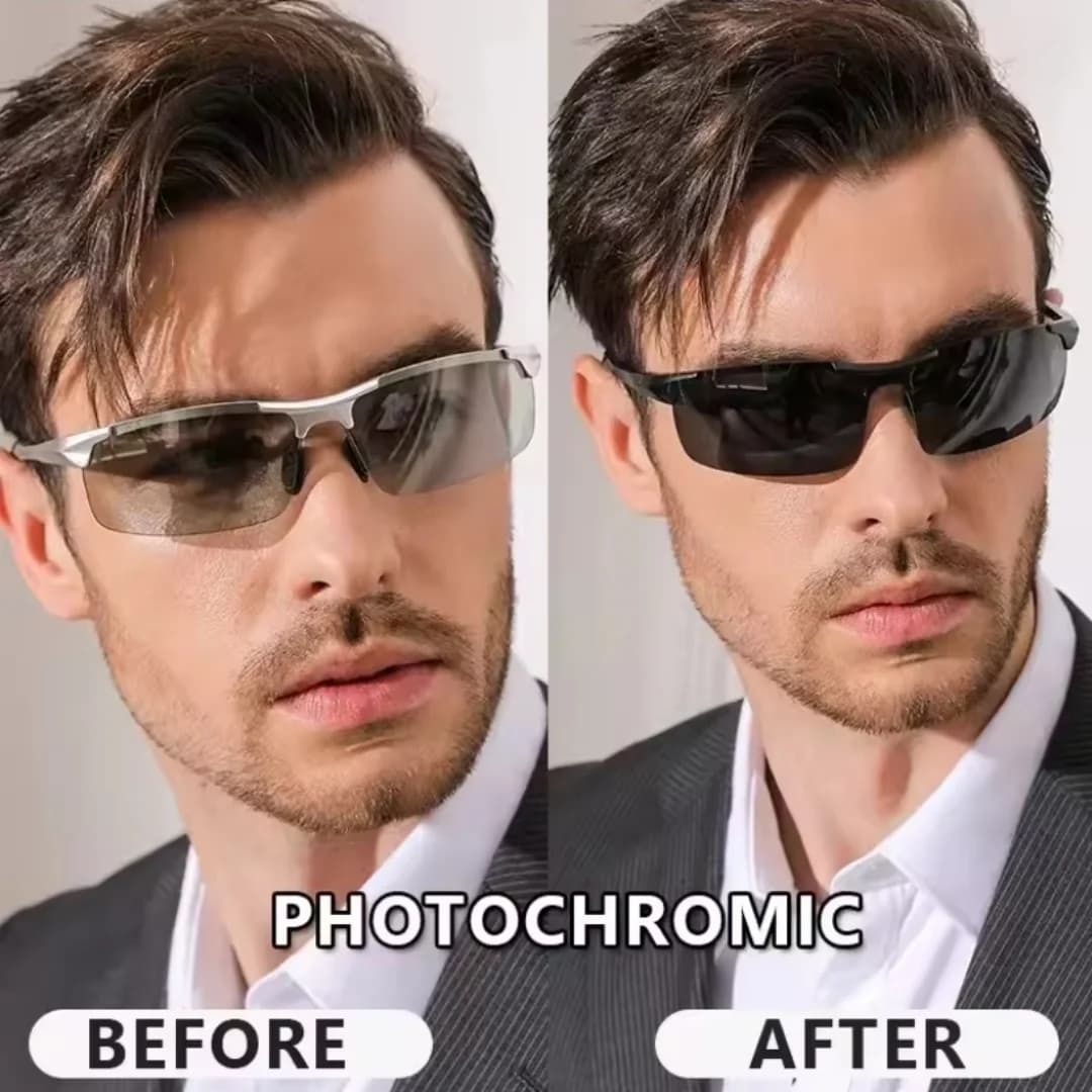 Aluminum Rimless Photochromic Sunglasses Men Polarized Driving Chameleon Anti-Glare Glasses For Driving Cycling UV400 Transition Shades