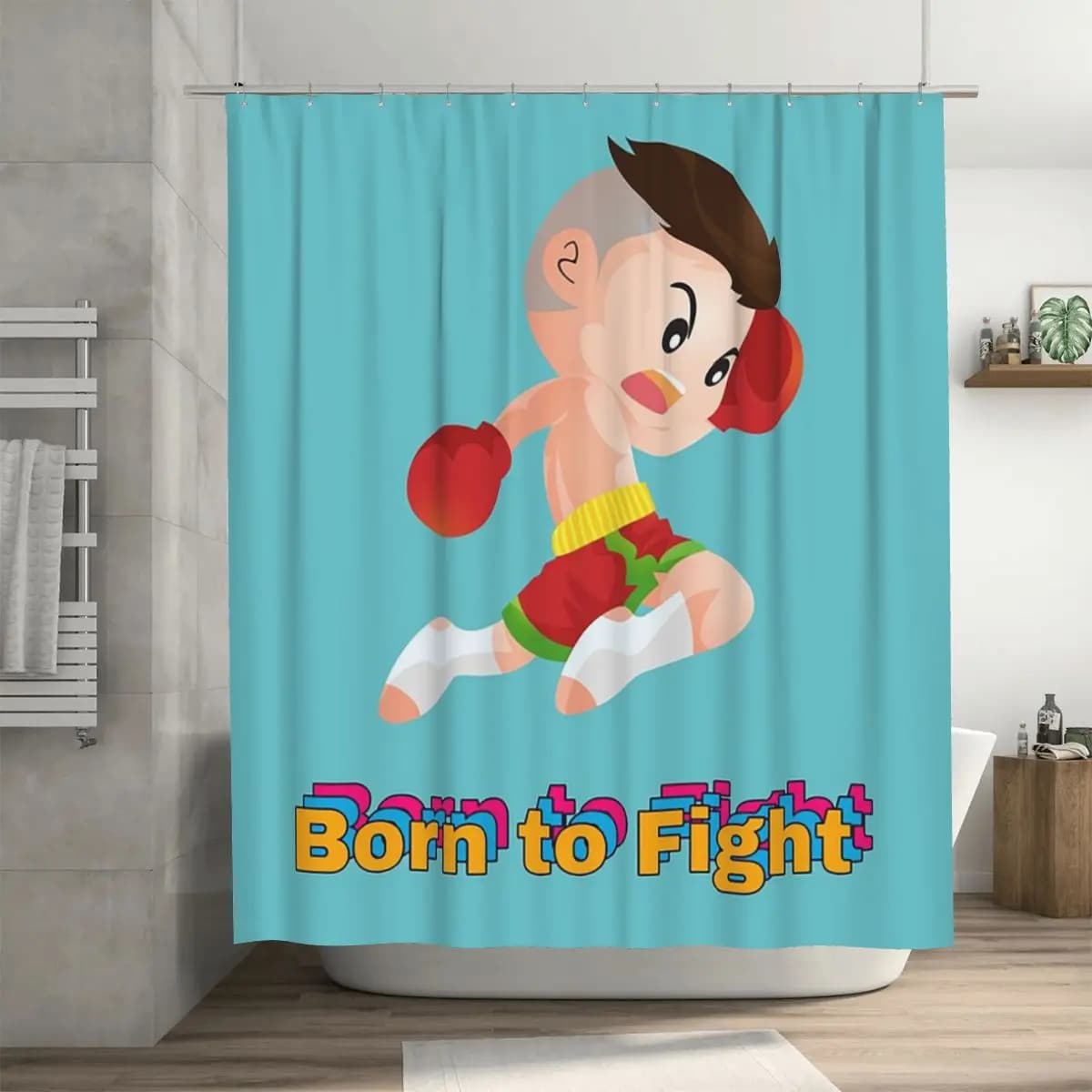Born To Fight Muay Thai Kid Tenda da doccia per bagno in poliestere impermeabile con ganci