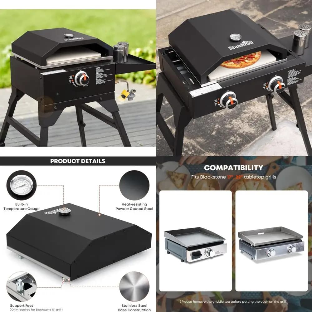Forno per Pizza Portatile da Esterno con 13 Pietre Refrattarie e Termometro per Piastre da Tavolo