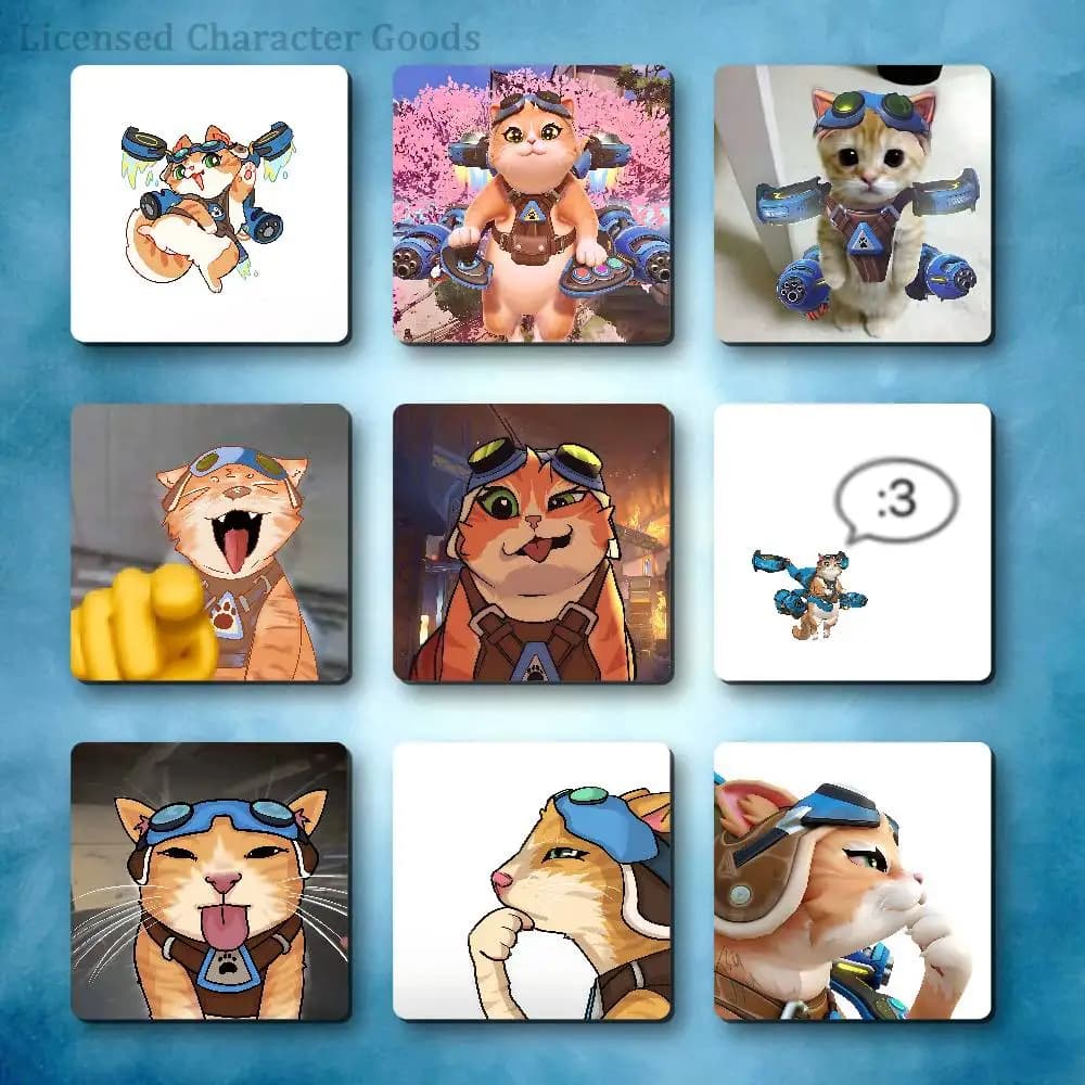 J-Jetpack Cat F-Fika Refrigerator Magnets Square Tiles with Magnetic Sheets Printed for Decoration Collect 55mm