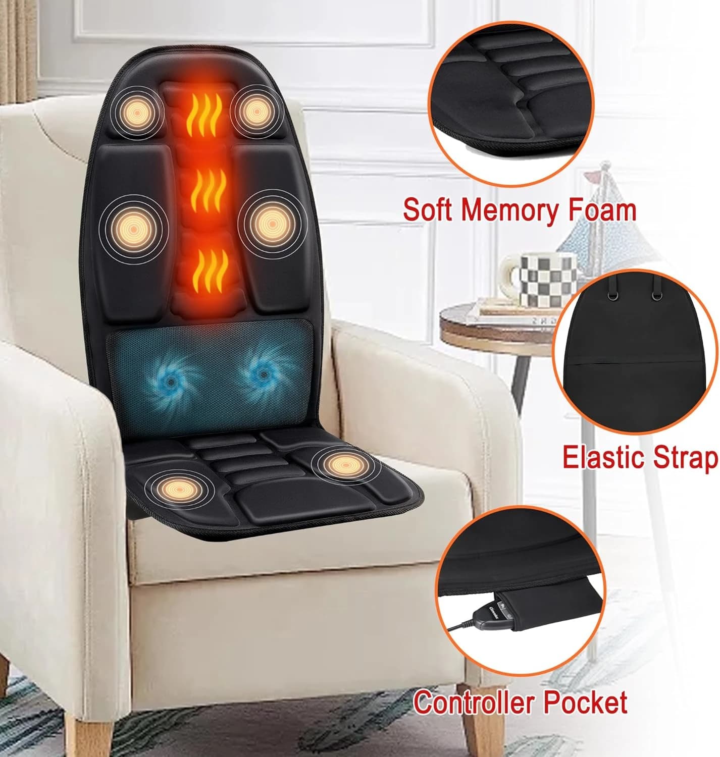 8 Vibration Settings Back Massager for Chair with Heat Relaxing Office Chair Seat Cushion Massager for Home Recliner Sofa Ideal Gifts for Mom And Dad