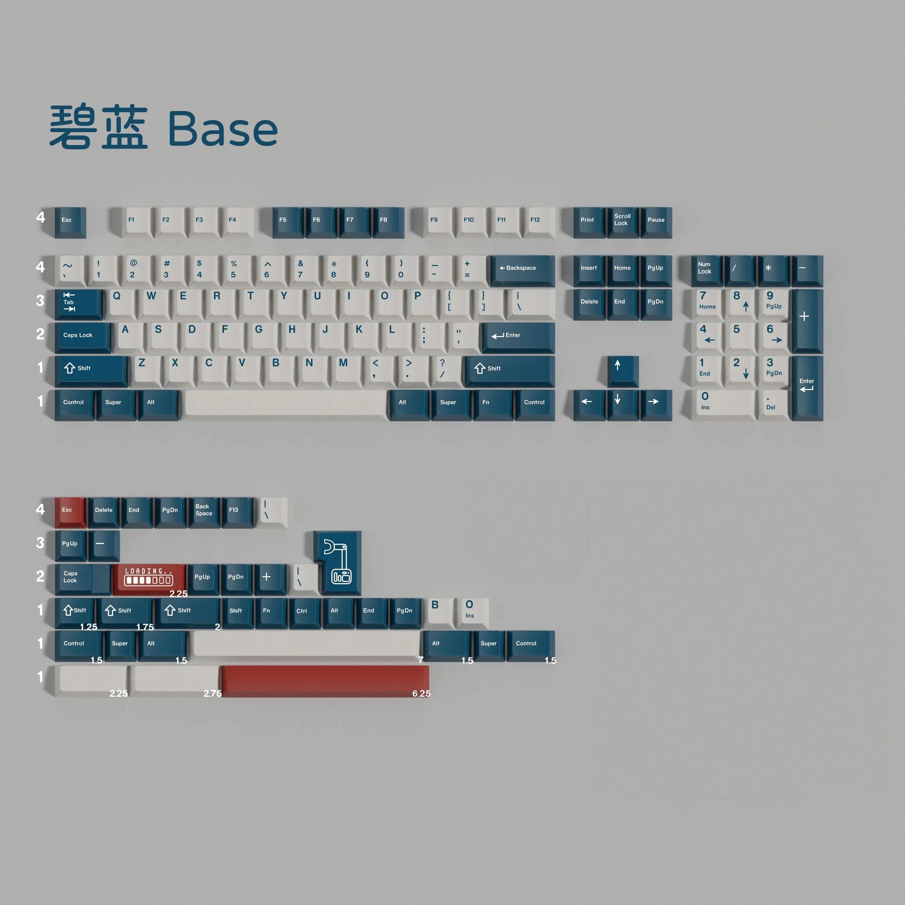Set di copritasti PBT Azure Cherry Profile Copritasti a sublimazione della tintura su 5 lati per tastiera meccanica Cherry MX Barra spaziatrice divisa
