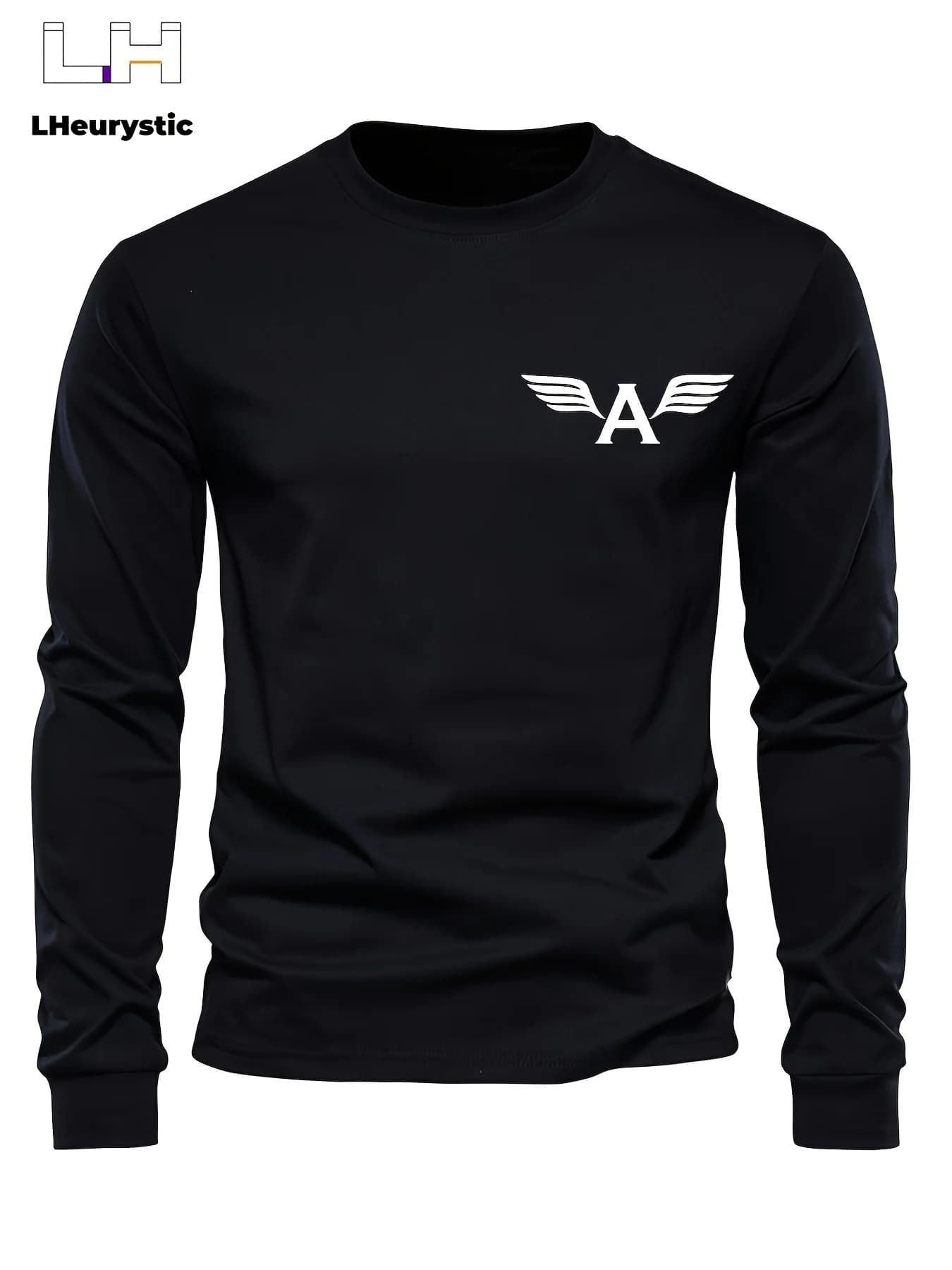 Versatile T-shirt casual autumn and winter printed with classic letter loose in men's long sleeves 100% pure cotton