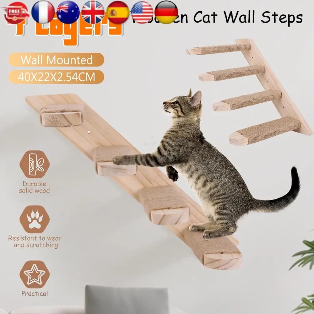 Mensola da arrampicata per gatti montata a parete Corda in sisal a quattro gradini Scaletta da arrampicata per gatti Struttura da arrampicata per gatti Gradini da parete per animali domestici Forniture per alberi per gatti