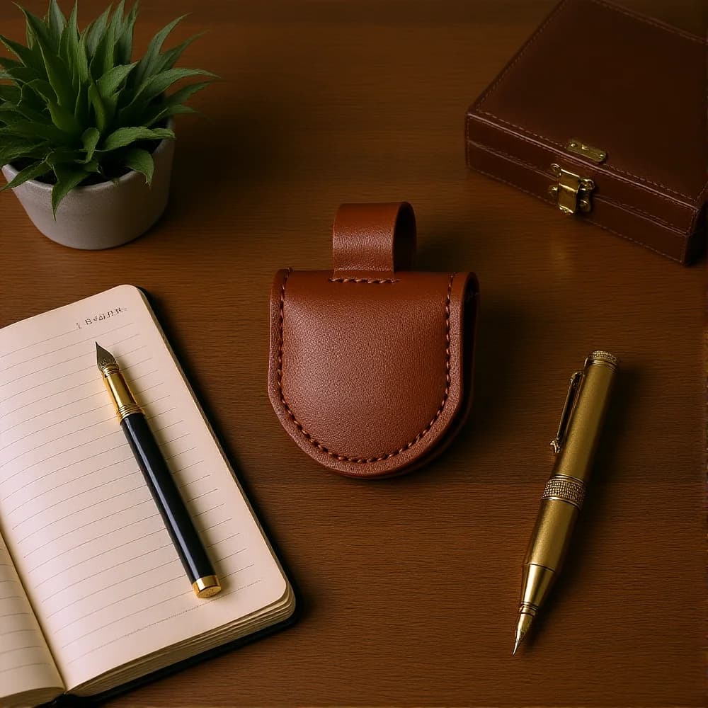 Leather Stationery Lightweight Magnetic Bookmark Fountain Pen Holder Eco-Friendly Pu Leather Bookmark For Journal Notebook