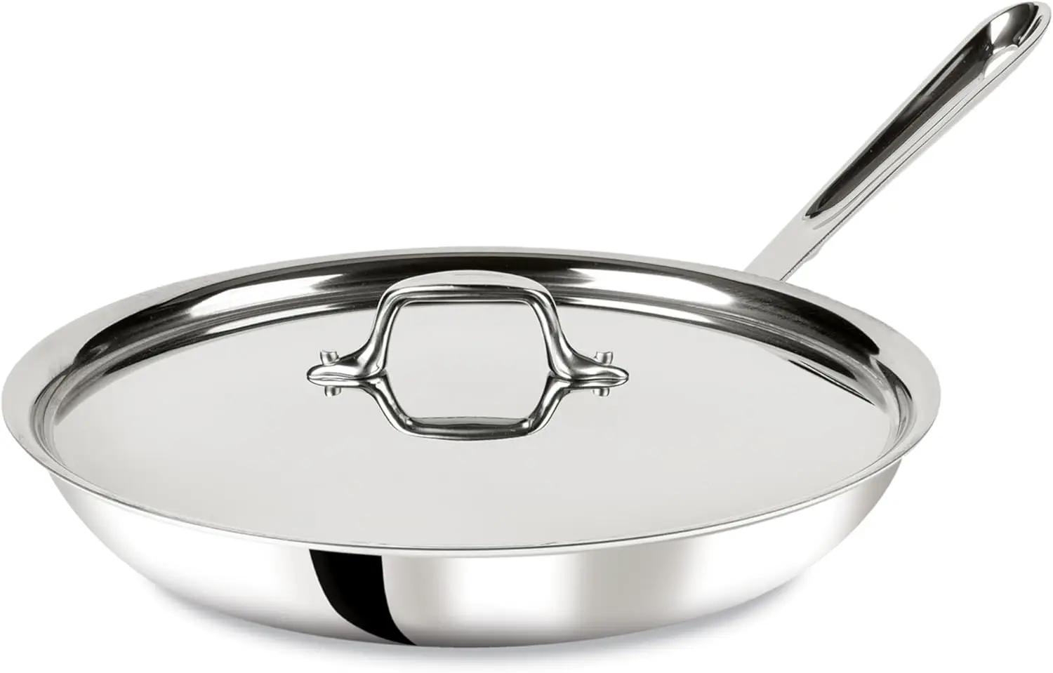 12-inch stainless steel pan with lid, 3-layer pan Suitable for induction and oven up to 600 degrees F