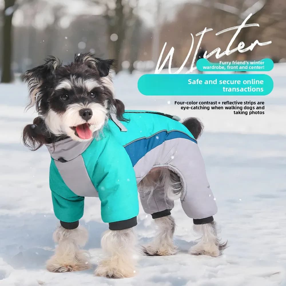 Abbigliamento in cotone per animali domestici con colori a contrasto a quattro gambe Fodera in lana arctica Calda giacca riflettente impermeabile per cani autunno/inverno