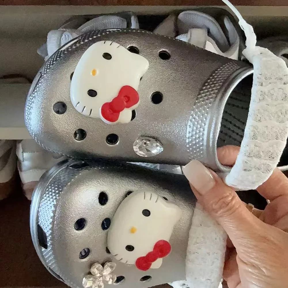 Sanrio Cute Hello Kitty Women's Lace Up Bow Water Diamond Decorative Slippers Kawaii Women's Summer Sandals Home Shoes Gift