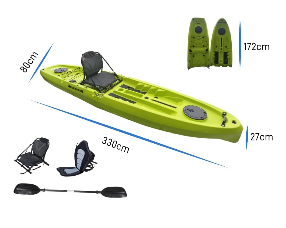 Canoa/Kayak da Pesca Modulare Smontabile in Plastica Rotostampata a 2 o 3 Sezioni, Singolo o Doppio Posto, per Fiume e Lago
