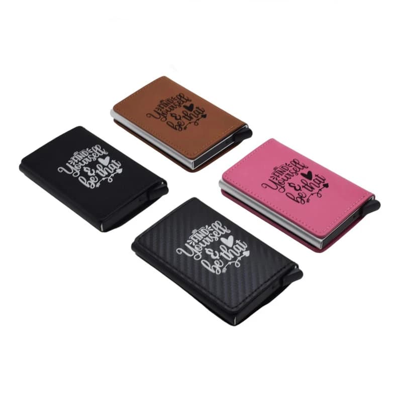 10pcs/Lot Personalized Laser Engraving PU Leather automatic Credit Card Holder Wallet Blank Laser Carving Business Card Holders