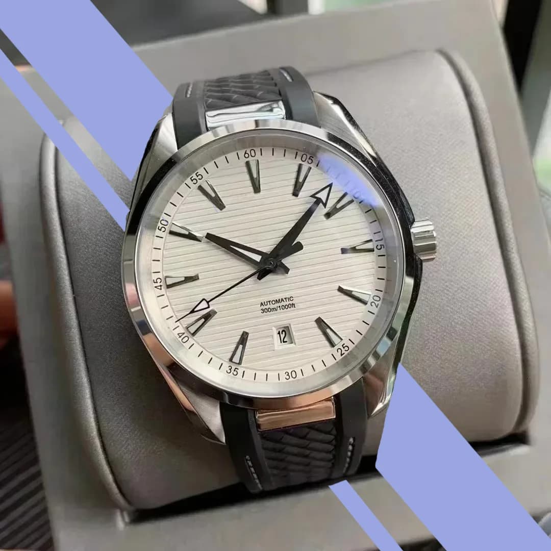 Nuovi Orologi Meccanici Automatici da Uomo alla Moda, Quadrante Bianco, Cinturino in Acciaio Inox Blu/Nero in Gomma, Personalizzabili