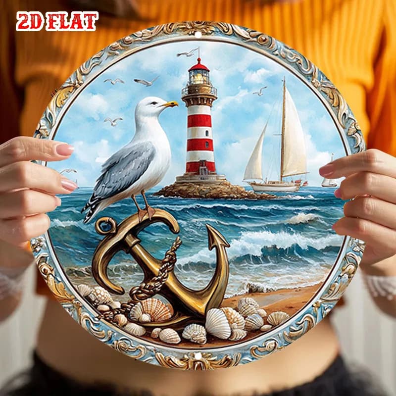 2D Flat Featuring a Lighthouse, Seagull Art, Anchor Design, And a Sailing Boat, Suitable for Both Indoor And Outdoor Use in Home