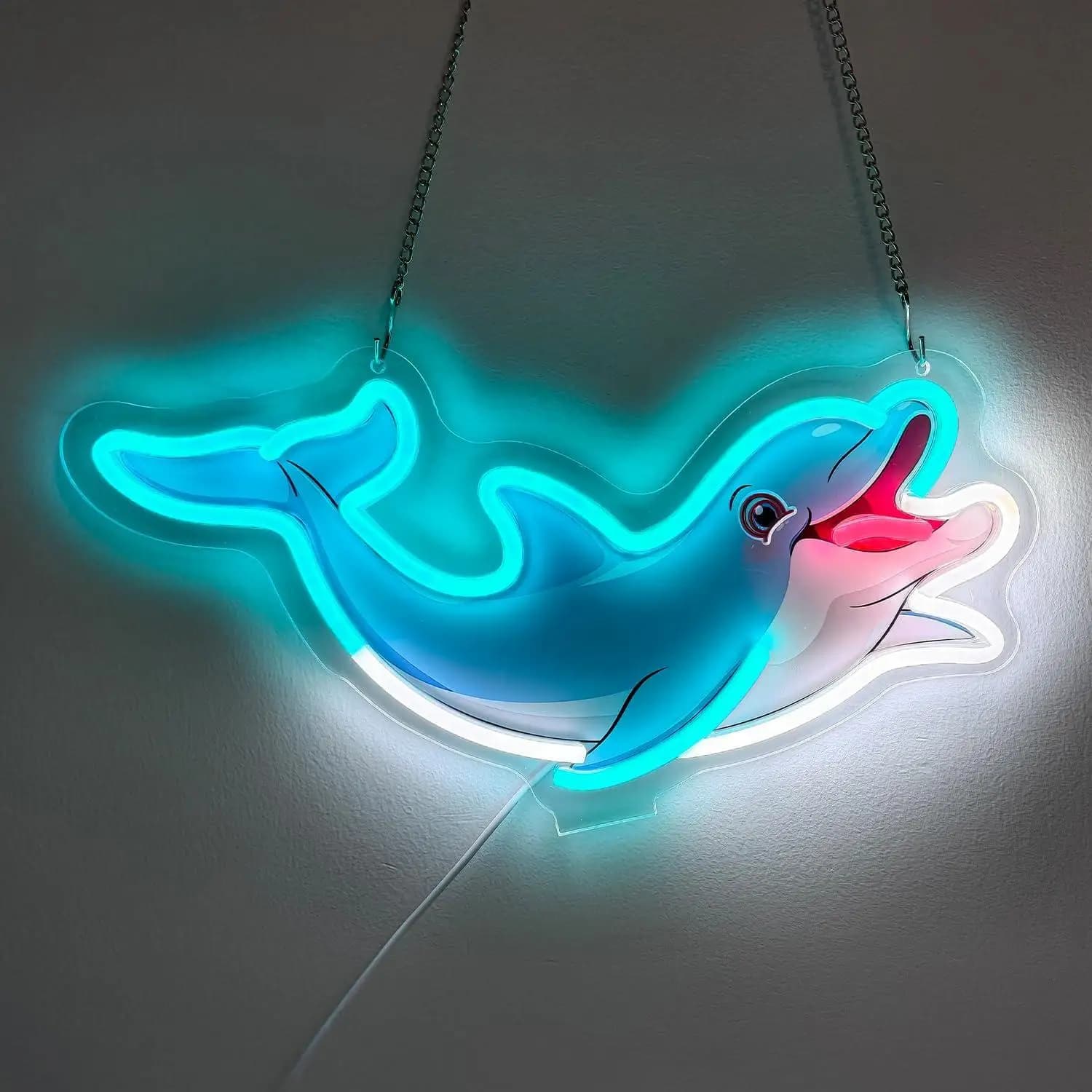 Insegna al Neon a Forma di Delfino, Luci LED al Neon Dimmerabili USB per Camera da Letto, Dormitorio, Bar, Decorazione per Cameretta, Regalo per Bambini, Luce da Parete