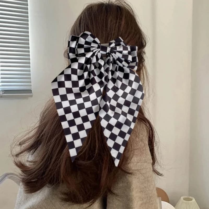 1pc Everyday Chic Plaid Bow Hair Clip – Versatile Back-of-Head Barrette, Elegant & Minimalist Design.