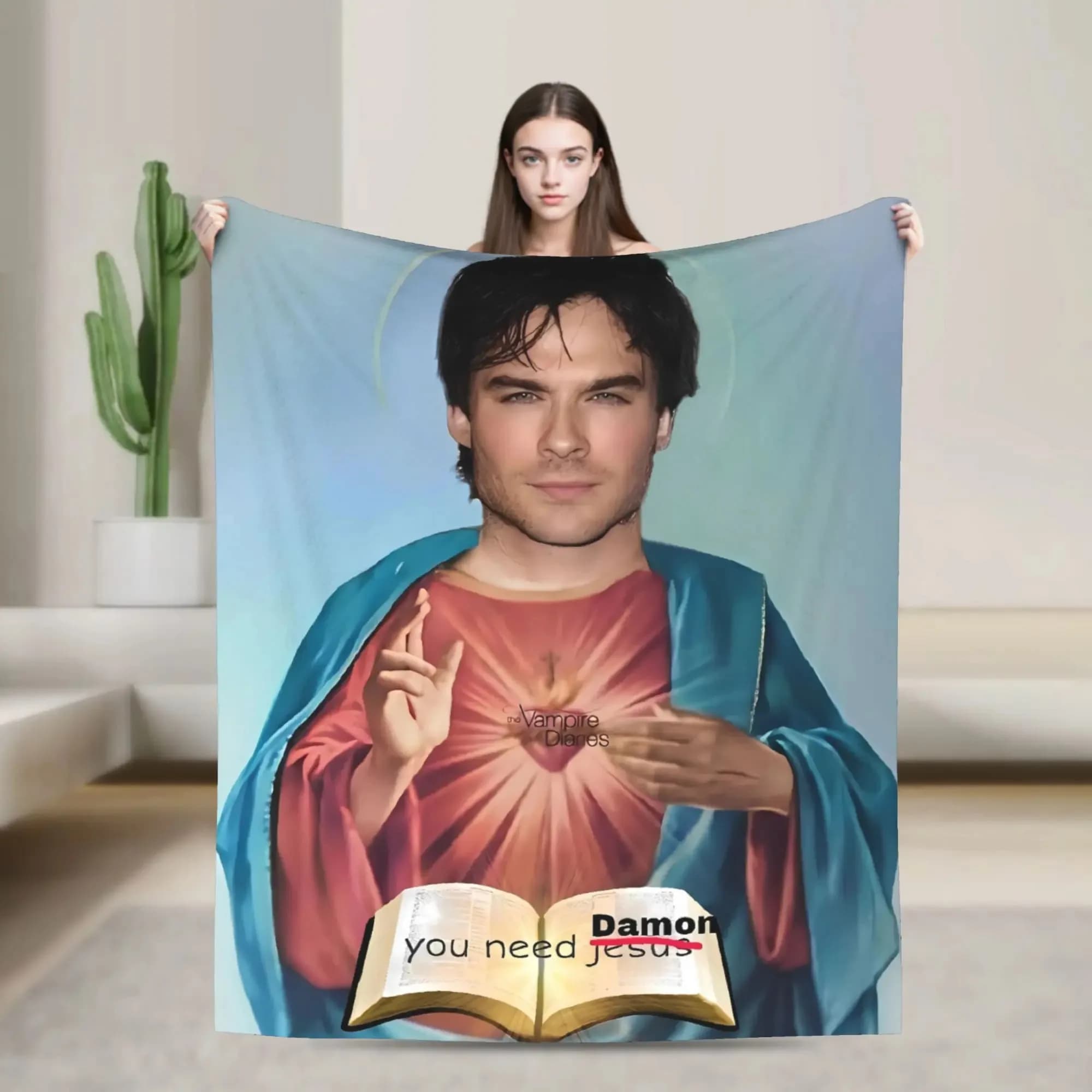 The Vampire Diaries Damon Salvatore Flannel blanket Warm and soft blanket for home decoration Picnic Funny bedspread for sofa bed
