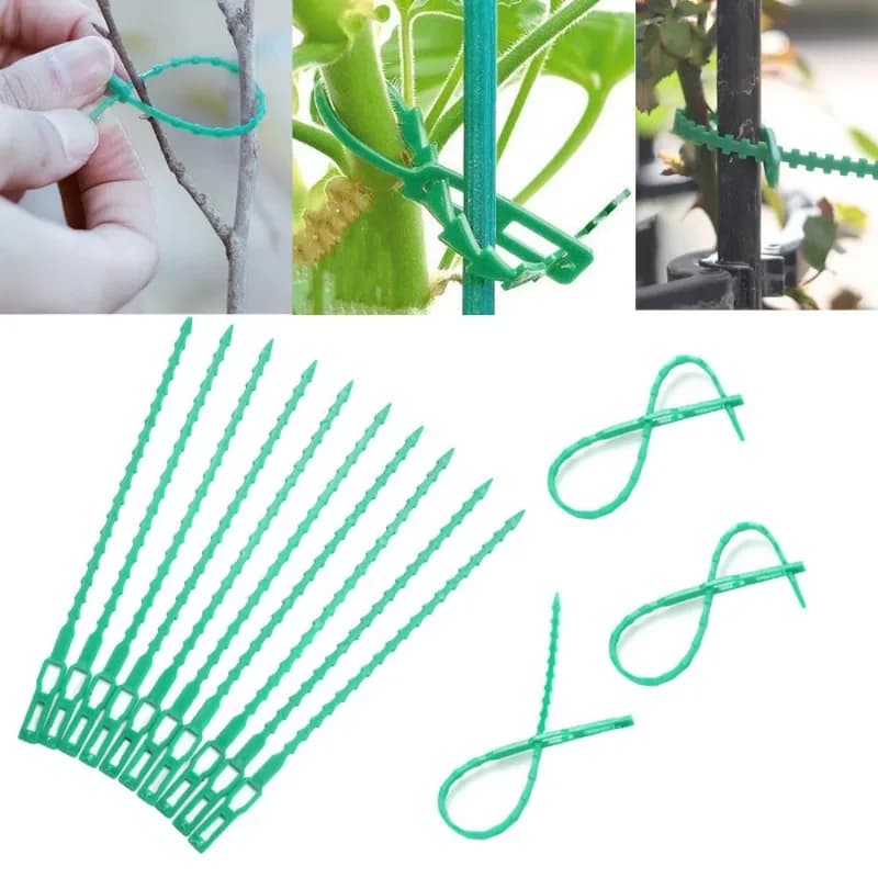 Fascette per cavi per piante in plastica regolabili da 120 pezzi, 4 dimensioni, riutilizzabili, per clip per stelo di supporto per arrampicata su alberi da giardino
