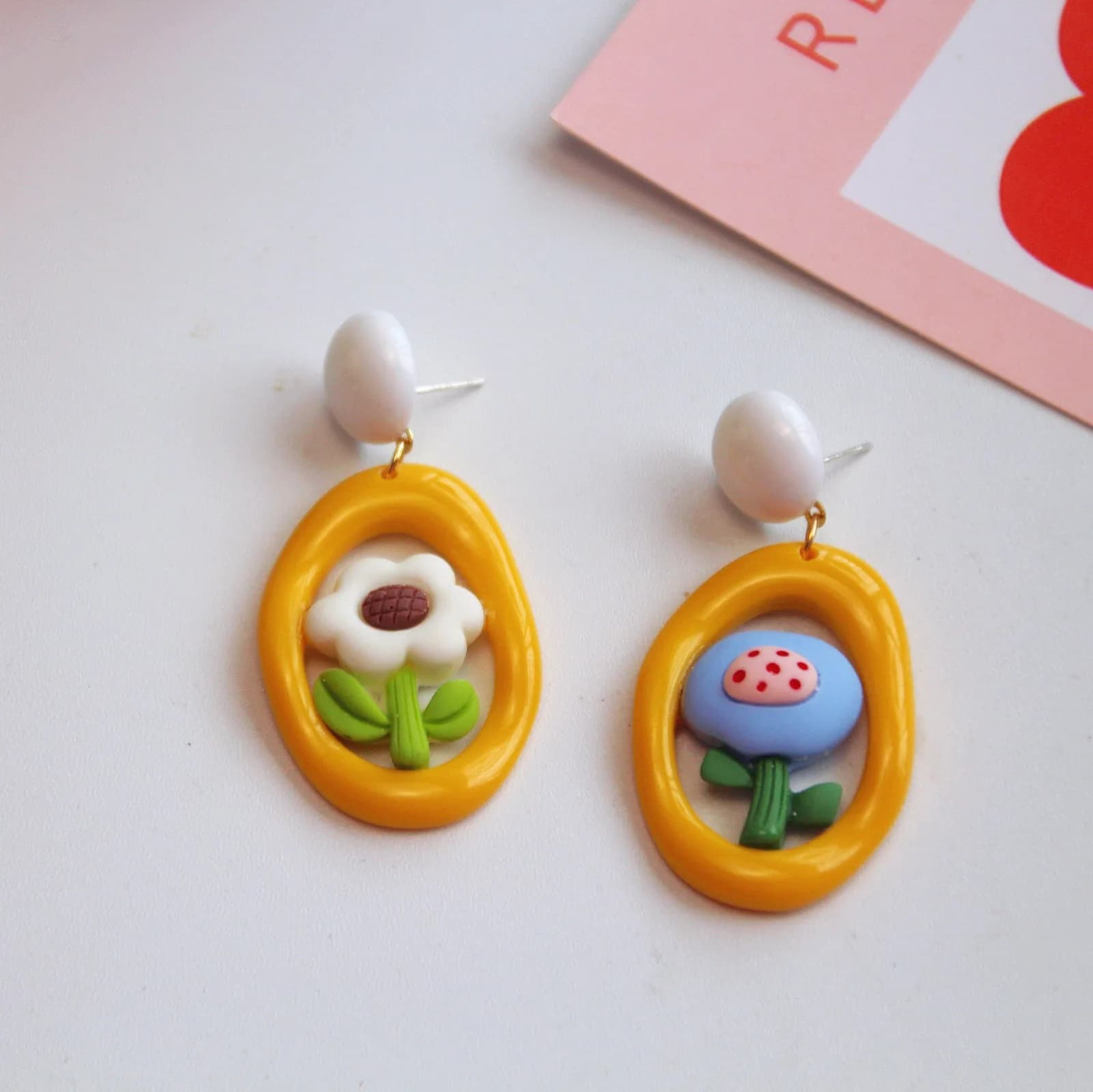 Sweet Asymmetric Flower Geometric Earring Handmaking Polymer Clay Flower Resin Earrings Colorful Flower Earring Wholesale Custom