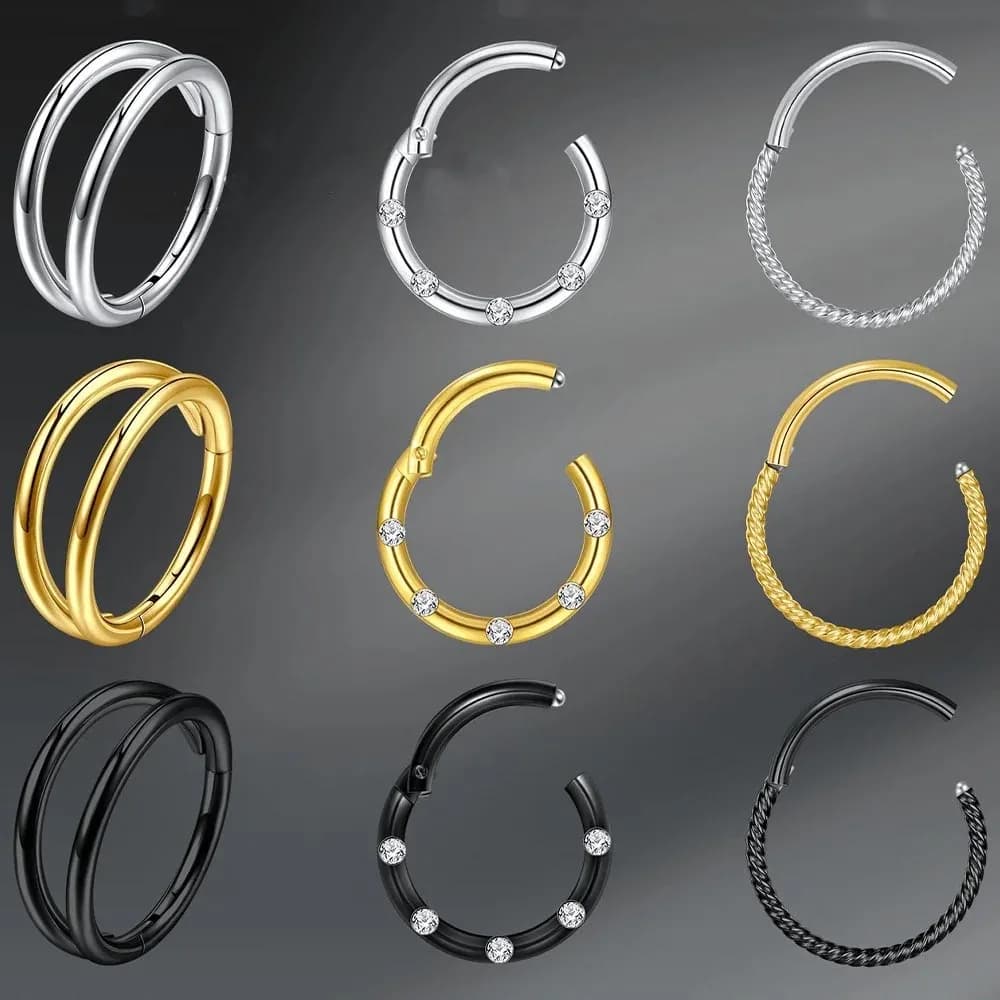 Set di 3 Anelli per Naso da 16G in Acciaio Inossidabile, Orecchini a Cerchio, Gioielli per Piercing, Anelli Doppi per Septum da 8mm