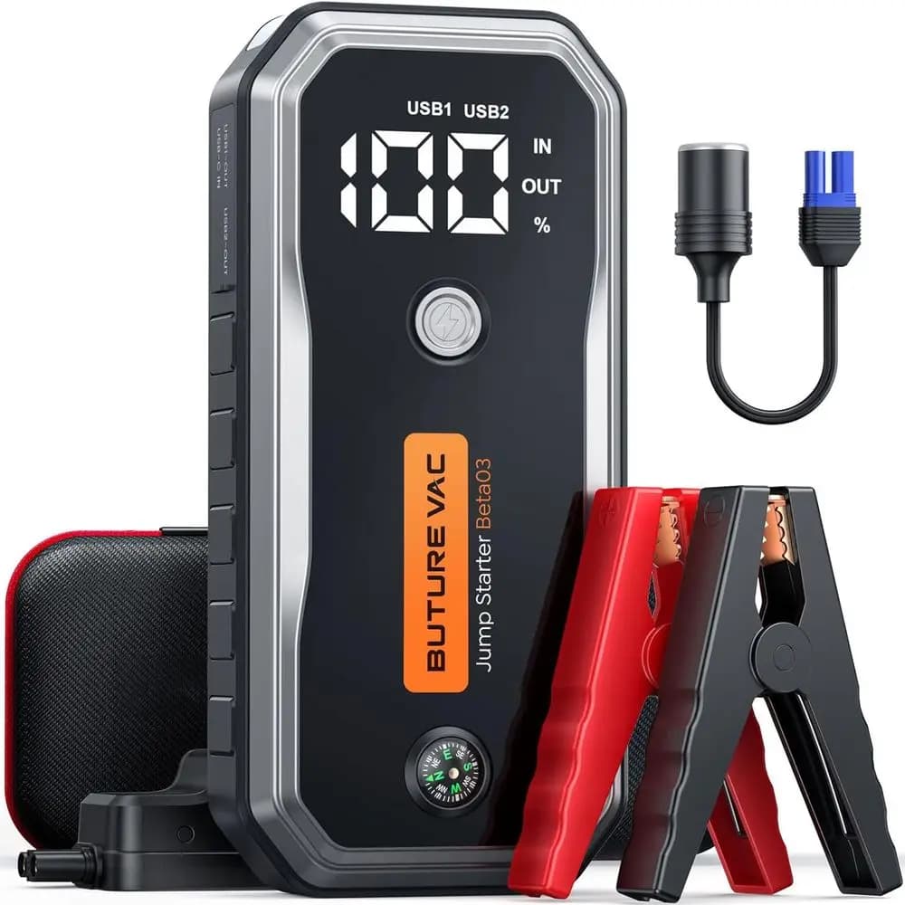 Avviatore di Emergenza per Auto 12V con Picco di 7000A, CCA 5000A, Batteria Portatile, Cavi Prolungati, DC e Luci