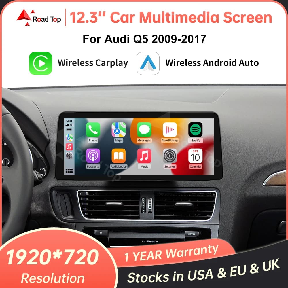 Multimediale per auto Android Auto CarPlay wireless con schermo ultrasottile da 12,3 pollici per Audi Q5 2009-2017 con funzioni Airplay Autolink