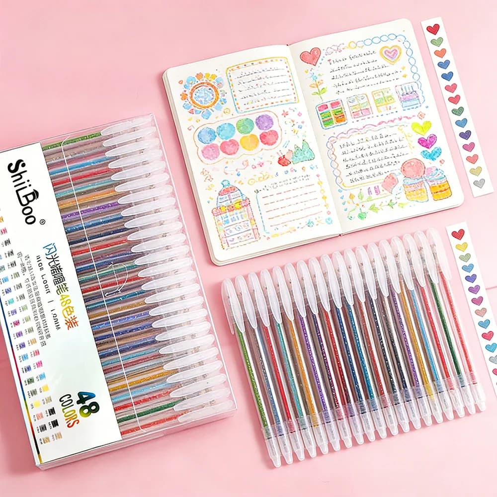 Set di 8-60 Penne Gel Metallizzate Glitterate, Punta 1.0 mm, per Scrittura, Disegno, Marcatura, Colorazione, Fai-da-Te, Lunga Durata