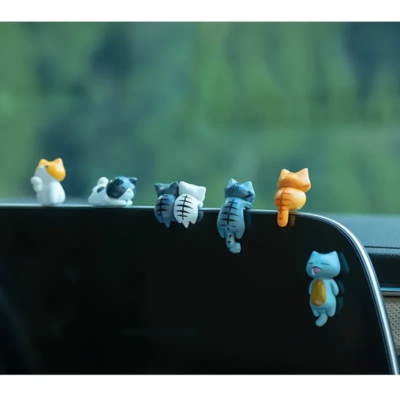 6 statuette di gatti in PVC per cruscotto dell'auto, vasi per piante e decorazioni per bordi dello schermo