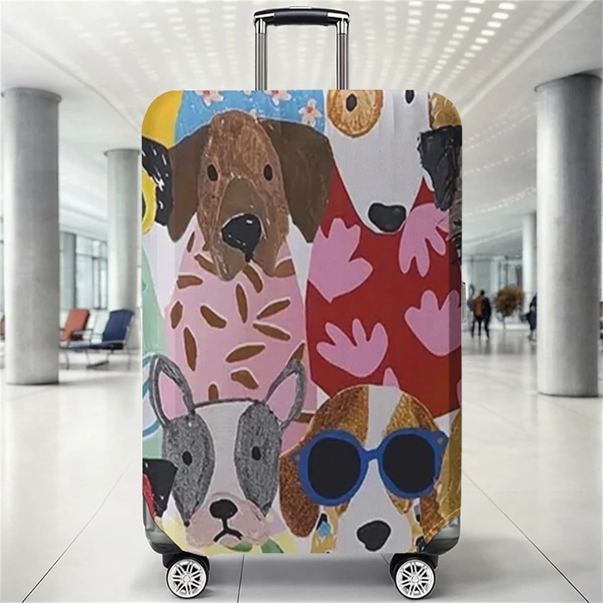 Colorful dog collage pattern luggage protection cover, suitable for 18-32 inch luggage covers, luggage handle gloves, travel acc