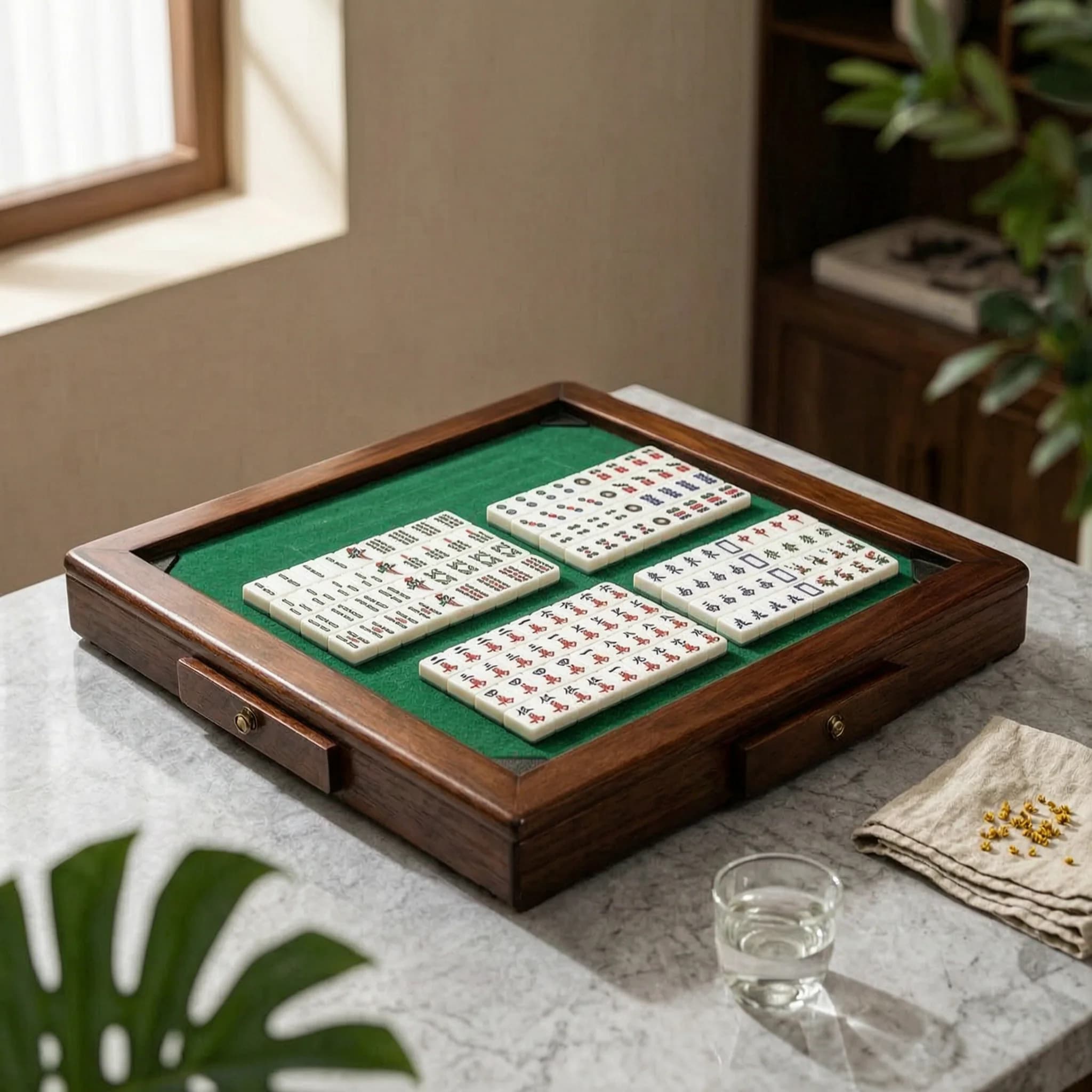 Rectangular Acrylic Mahjong Tiles 148 Piece Table Game Supply with Easy to Read Printed Faces for Club Recreation