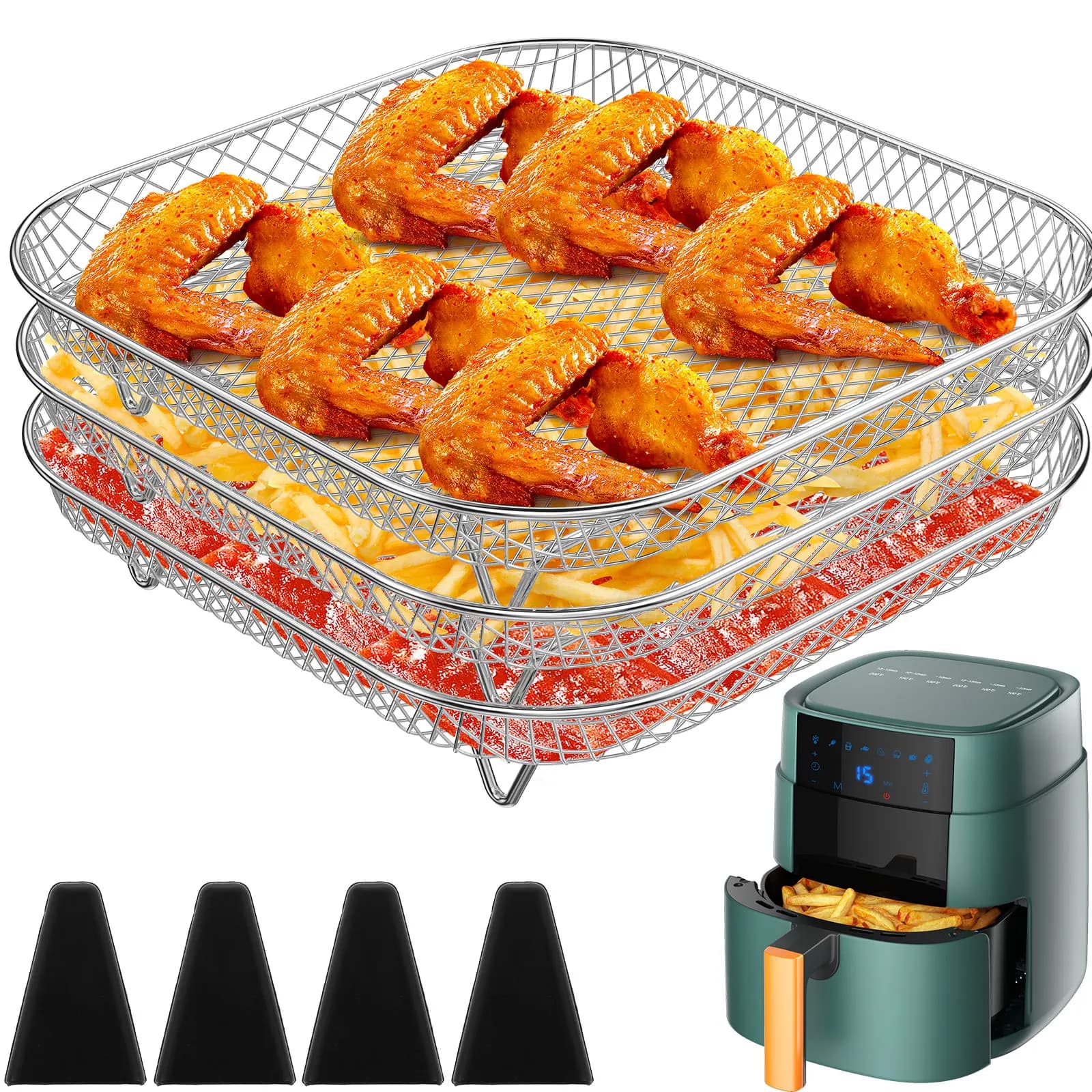 3 pieces air frying rack 3 layers square / round / rectangular stackable air frying basket air frying tray dehydrator air frying machine oven accessories