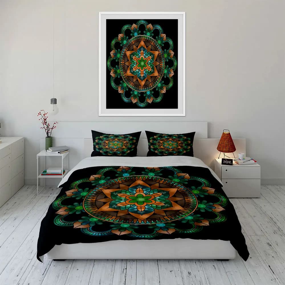 Set Decorativo con Motivo Mandala, Set di Biancheria da Letto con 1 Copripiumino e 2 Federe, Singolo, Matrimoniale, King, Queen, Regalo