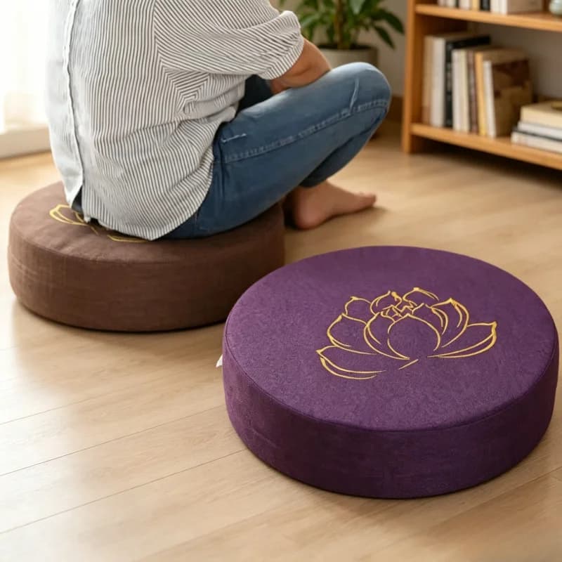Cuscino in Lino per Yoga e Meditazione 40x6cm, Tappetino Tatami con Texture a Fiore di Loto, Cuscino Schienale Rimovibile e Lavabile