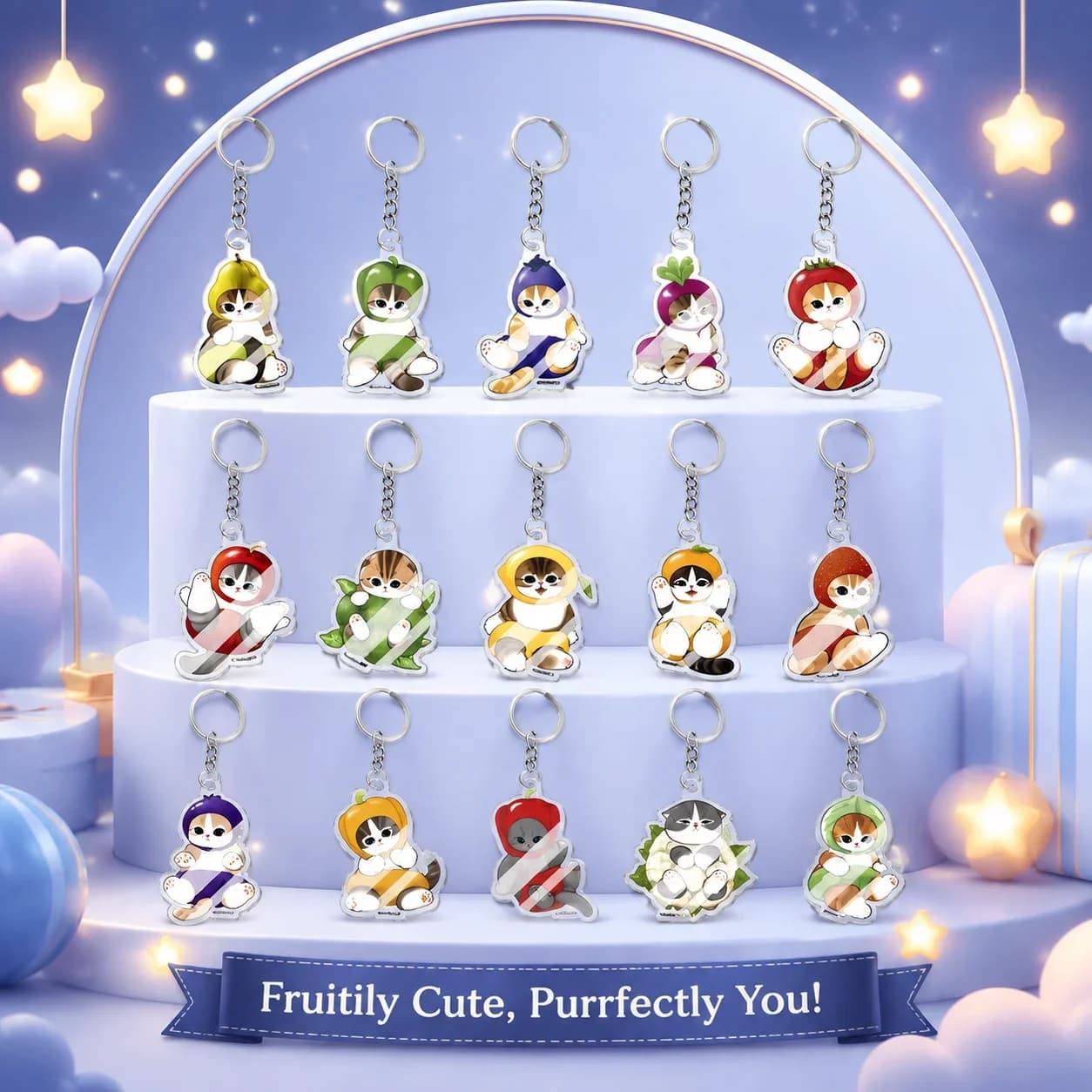 Mofusand Anime Cartoon Acrylic Keychain Cute Cat Fruit Vegetable Series 2025 New Style Backpack Pendant Charm Gift For Fans