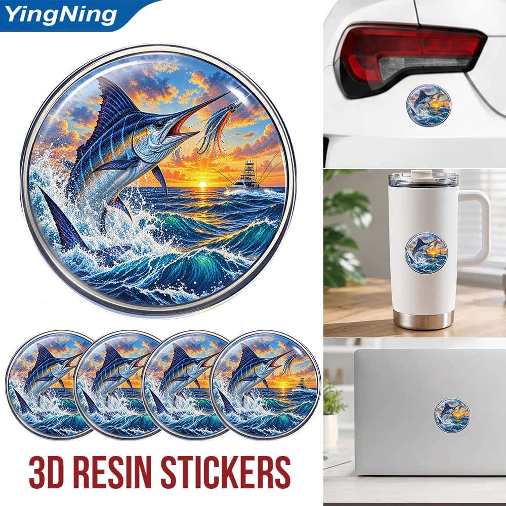 Blue Marlin Sport Fishing 3D Resin Domed Sticker Waterproof Self Adhesive Fish Decal for Car Truck Tackle Box Cooler Angler Gift