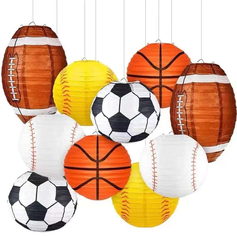 Lanterna di Carta Pieghevole Fai-da-Te 20cm a Tema Basket, Calcio, Rugby, Decorazione per Feste di Compleanno Sportive