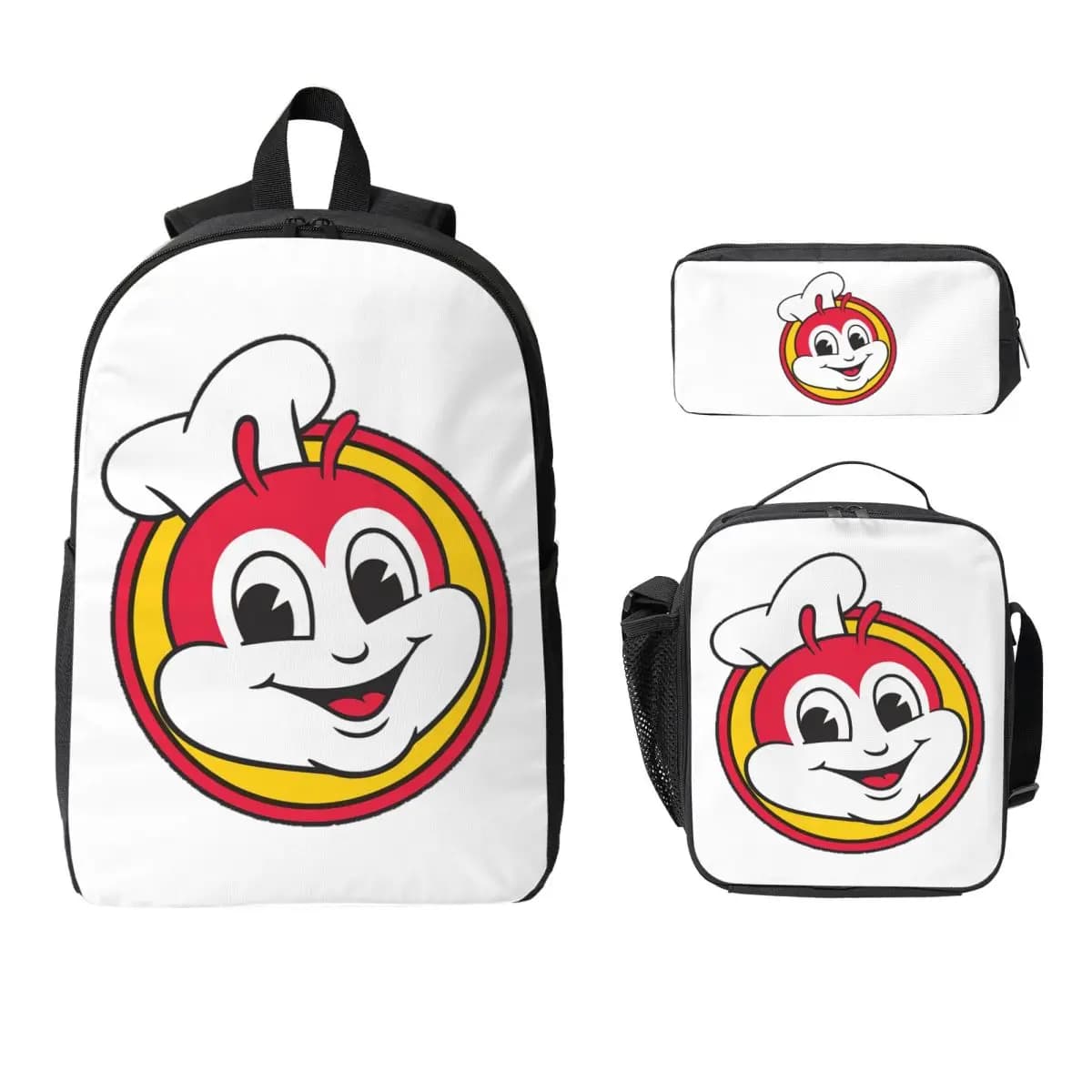 Zaino Jollibee per studenti, ragazzi e ragazze, borsa per libri, borsa per computer, borse a tracolla, 3 pezzi, borsa termica per il pranzo, astuccio per matite