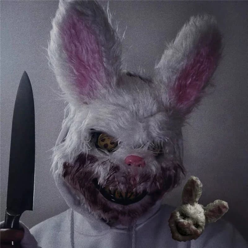 Unisex Animal Mask Halloween Horror Bloody Rabbit Decoration Props Simulate Fur Mask Cosplay Costume Party Decoration